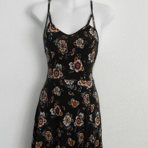 Mudd strappy floral on black background rayon spandex v-neck a-line sundress